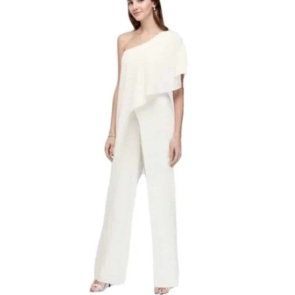 Marina White Off Shoulder Wide Leg Pant Jumpsuit Size 6P
